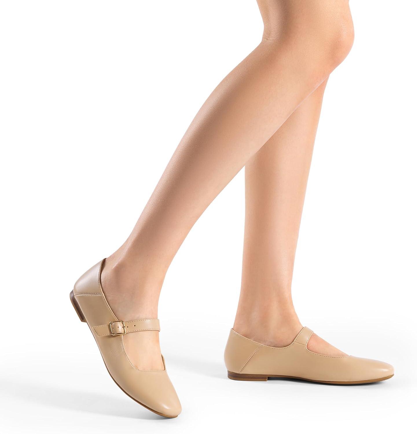 imageDREAM PAIRS Womens Silver Square Toe Mary Jane Flats Comfortable Casual Slip On Dress Shoes with Buckle Strap for Womens Daily WearNude