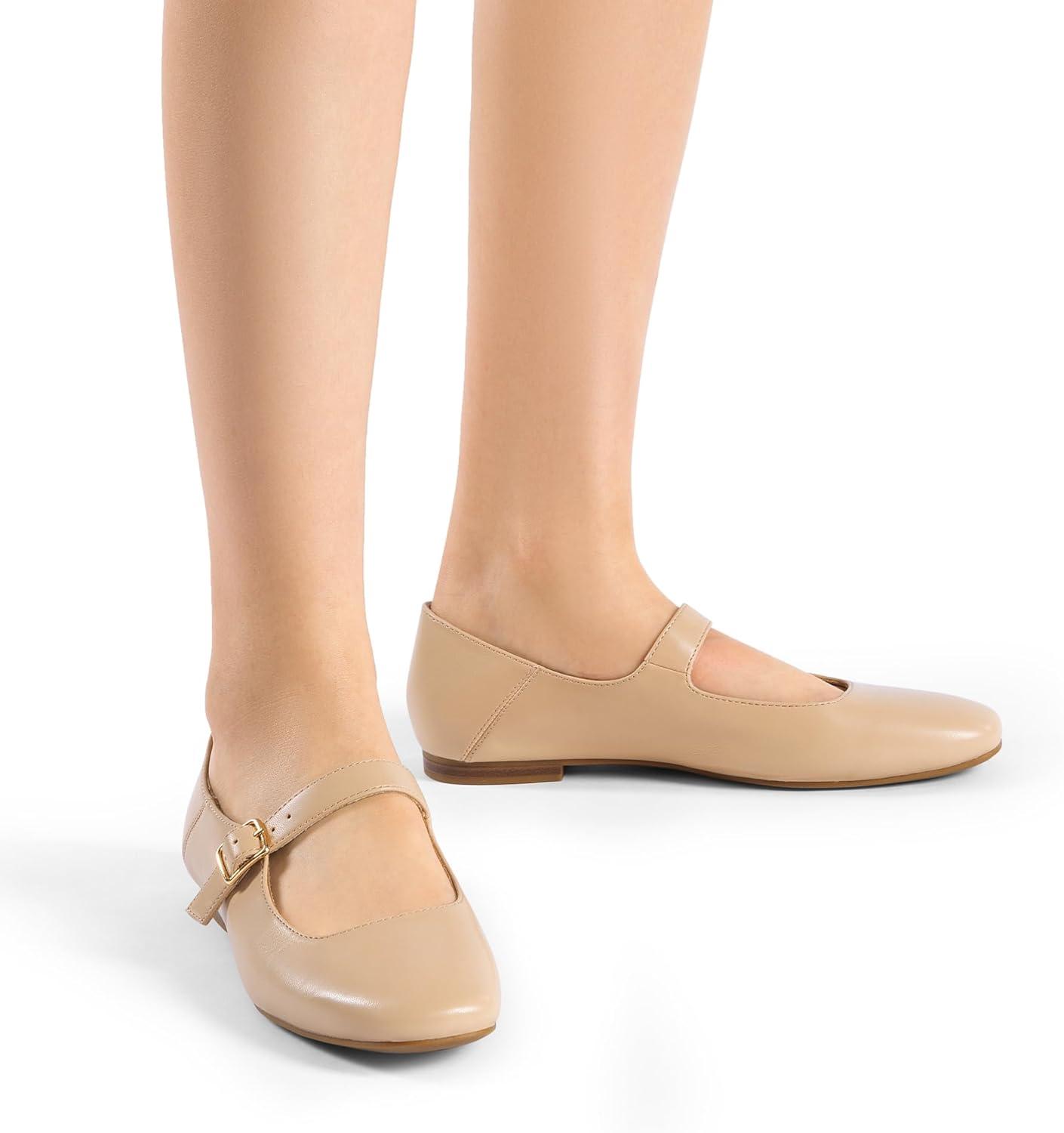 imageDREAM PAIRS Womens Silver Square Toe Mary Jane Flats Comfortable Casual Slip On Dress Shoes with Buckle Strap for Womens Daily WearNude