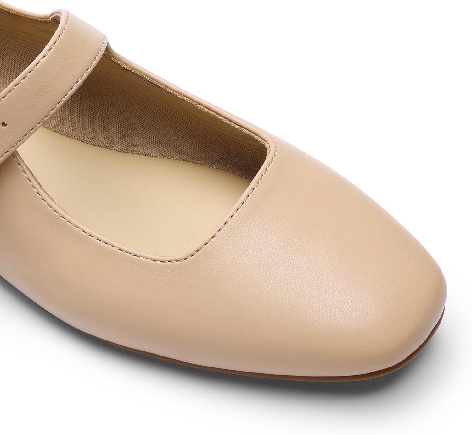 imageDREAM PAIRS Womens Silver Square Toe Mary Jane Flats Comfortable Casual Slip On Dress Shoes with Buckle Strap for Womens Daily WearNude