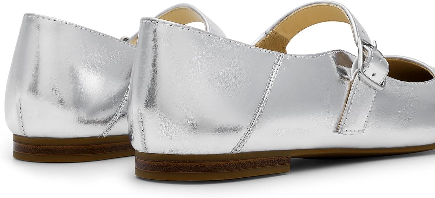 imageDREAM PAIRS Womens Silver Square Toe Mary Jane Flats Comfortable Casual Slip On Dress Shoes with Buckle Strap for Womens Daily WearSilver