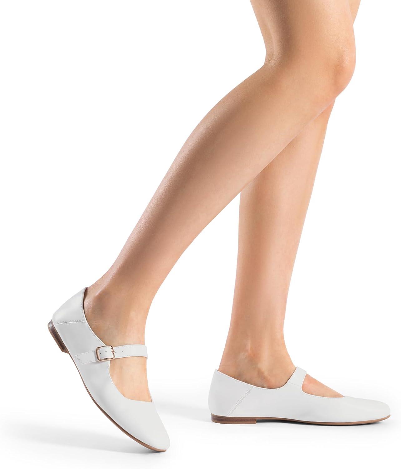 imageDREAM PAIRS Womens Silver Square Toe Mary Jane Flats Comfortable Casual Slip On Dress Shoes with Buckle Strap for Womens Daily WearWhite