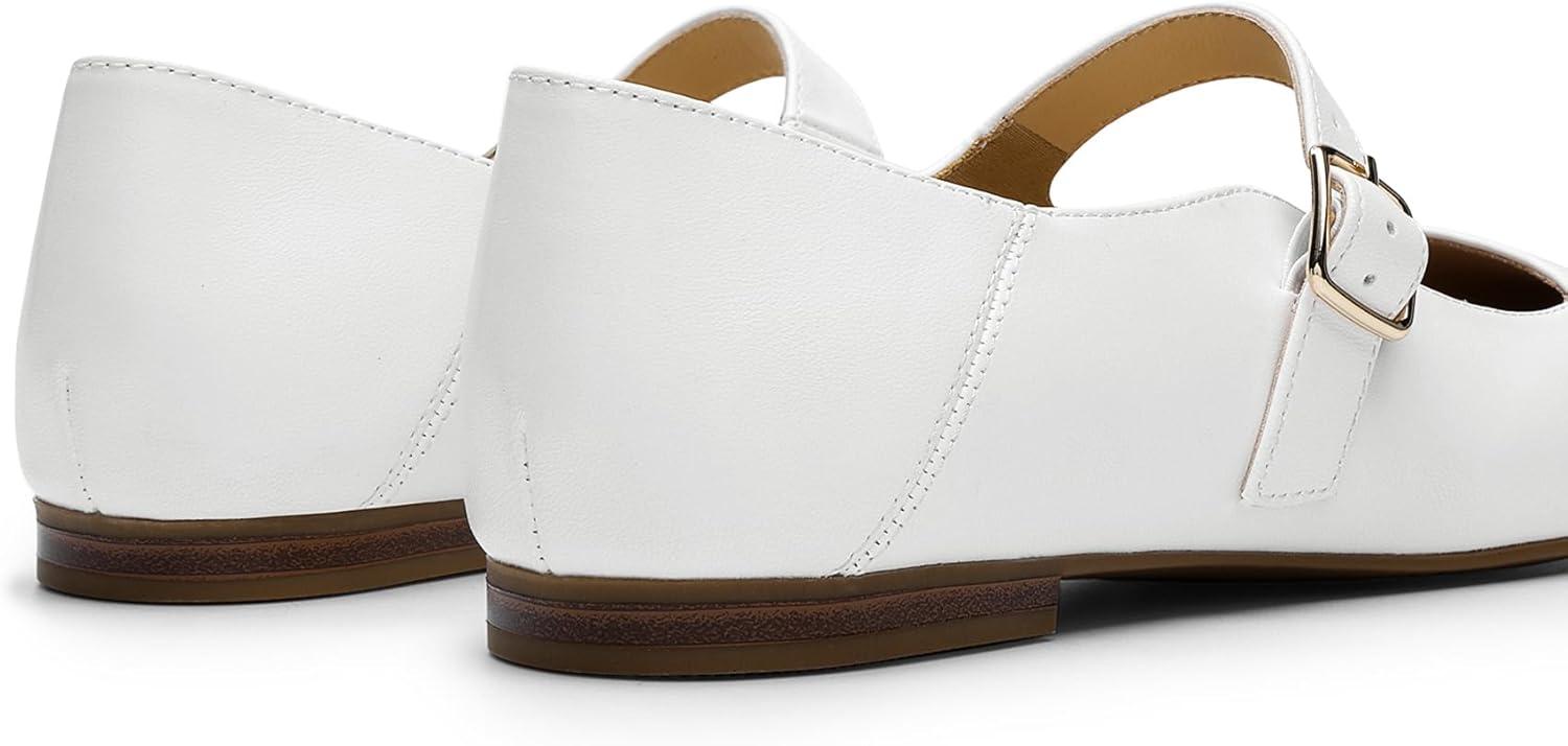 imageDREAM PAIRS Womens Silver Square Toe Mary Jane Flats Comfortable Casual Slip On Dress Shoes with Buckle Strap for Womens Daily WearWhite