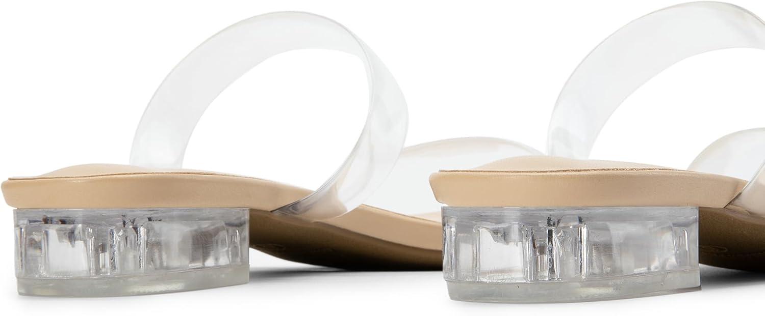 imageDREAM PAIRS Womens Slides Heels Slip On Low Block Sandals Two Strap Open Round Toe Chunky Casual Summer Mules ShoesClear