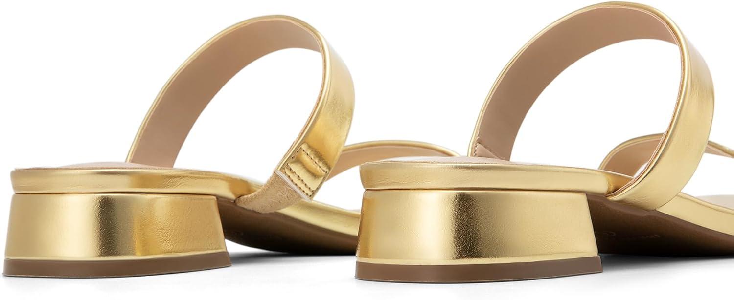 imageDREAM PAIRS Womens Slides Heels Slip On Low Block Sandals Two Strap Open Round Toe Chunky Casual Summer Mules ShoesGold