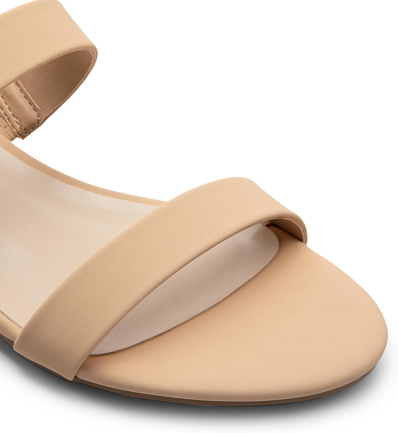 imageDREAM PAIRS Womens Slides Heels Slip On Low Block Sandals Two Strap Open Round Toe Chunky Casual Summer Mules ShoesNudenubuck