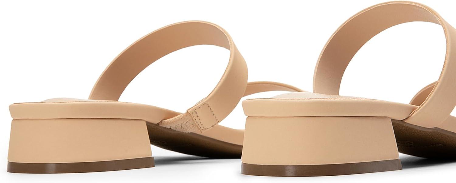 imageDREAM PAIRS Womens Slides Heels Slip On Low Block Sandals Two Strap Open Round Toe Chunky Casual Summer Mules ShoesNudenubuck