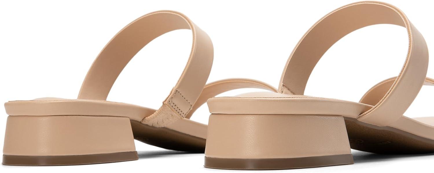 imageDREAM PAIRS Womens Slides Heels Slip On Low Block Sandals Two Strap Open Round Toe Chunky Casual Summer Mules ShoesNudepu