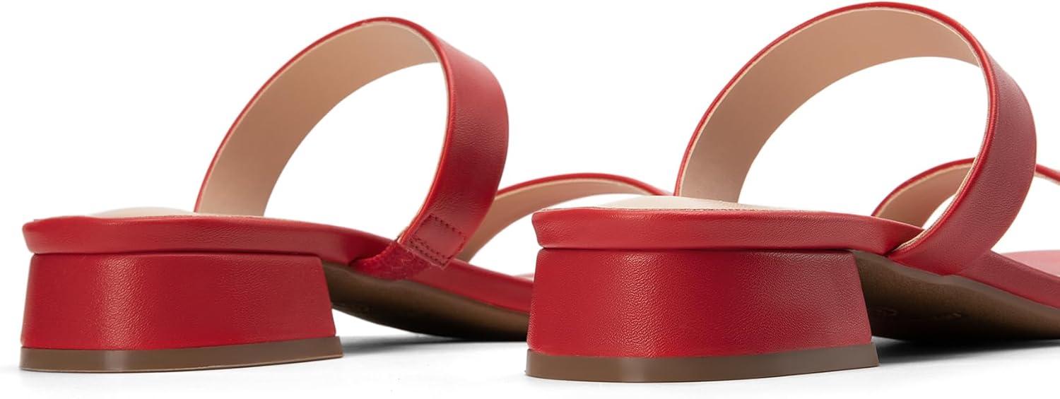 imageDREAM PAIRS Womens Slides Heels Slip On Low Block Sandals Two Strap Open Round Toe Chunky Casual Summer Mules ShoesRed