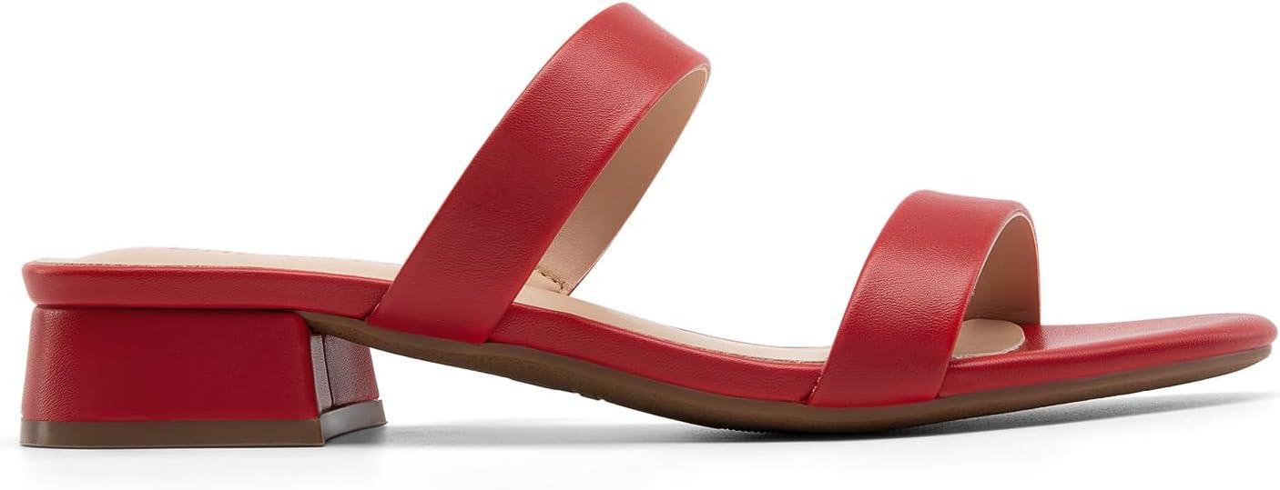 imageDREAM PAIRS Womens Slides Heels Slip On Low Block Sandals Two Strap Open Round Toe Chunky Casual Summer Mules ShoesRed