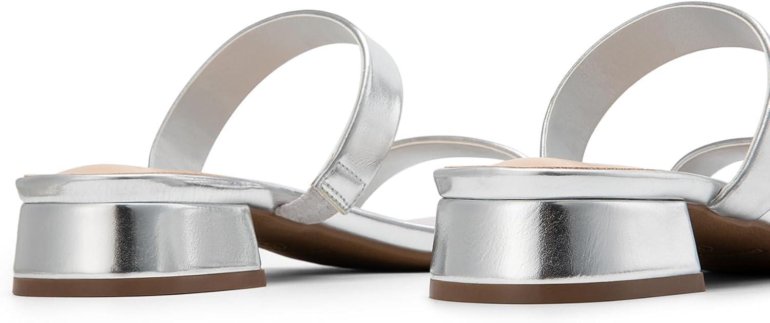 imageDREAM PAIRS Womens Slides Heels Slip On Low Block Sandals Two Strap Open Round Toe Chunky Casual Summer Mules ShoesSilver