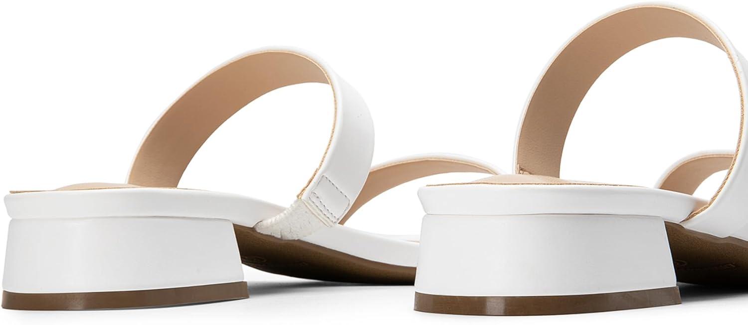 imageDREAM PAIRS Womens Slides Heels Slip On Low Block Sandals Two Strap Open Round Toe Chunky Casual Summer Mules ShoesWhite