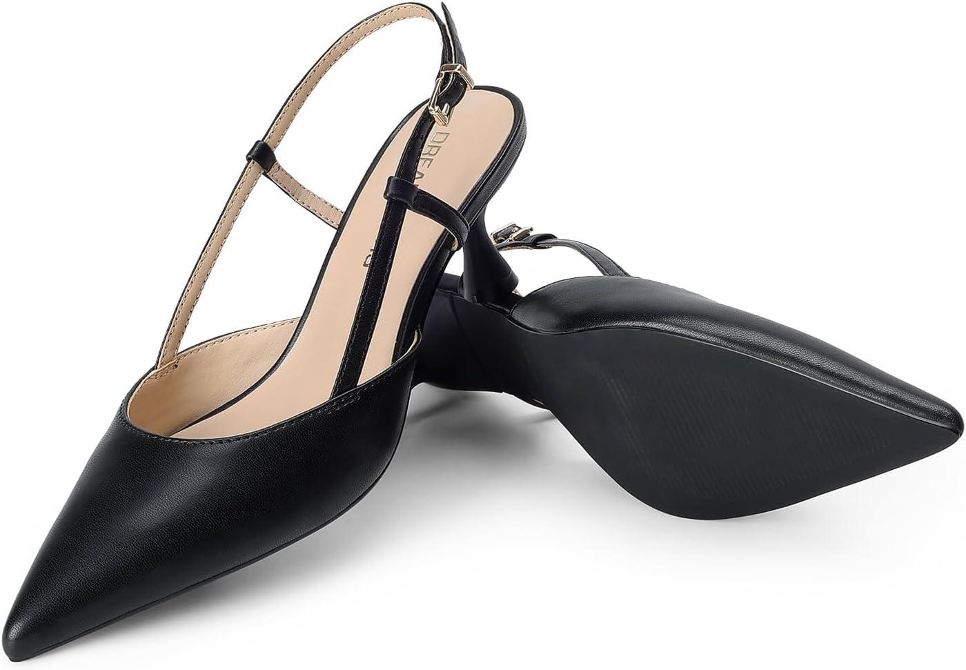imageDREAM PAIRS Womens Slingback Kitten Heels Closed Pointed Toe Low Stiletto Heels Dress Bridal Party Wedding Pumps ShoesBlack