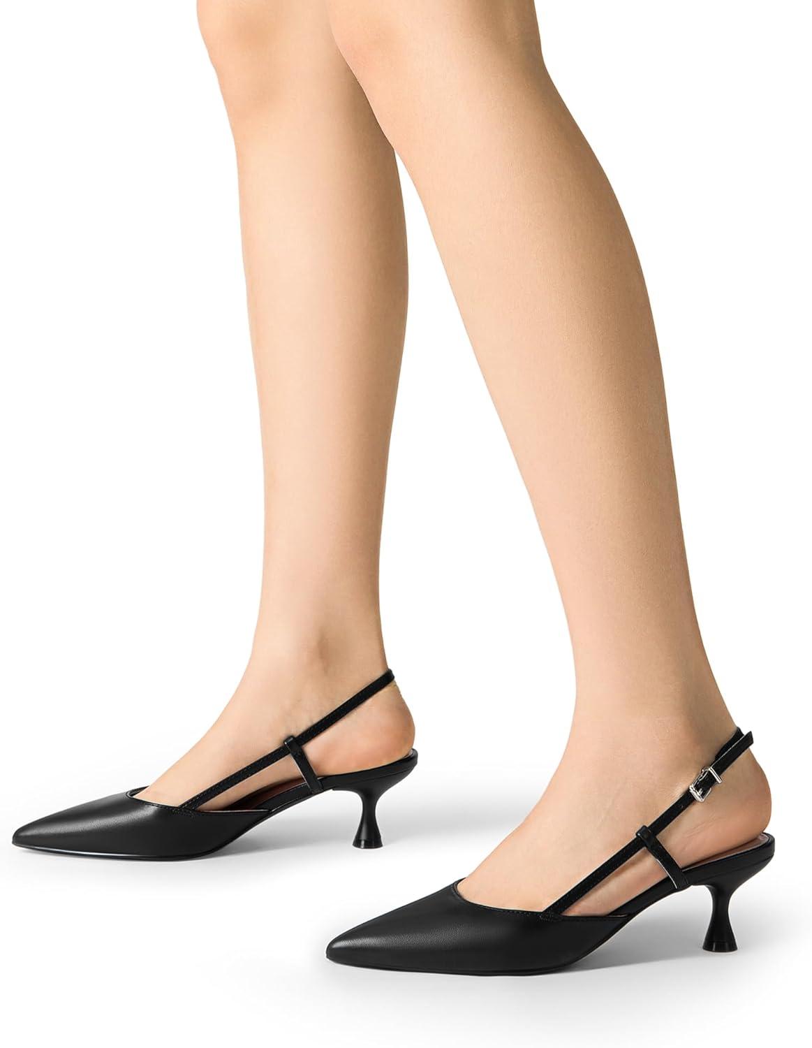 imageDREAM PAIRS Womens Slingback Kitten Heels Closed Pointed Toe Low Stiletto Heels Dress Bridal Party Wedding Pumps ShoesBlack