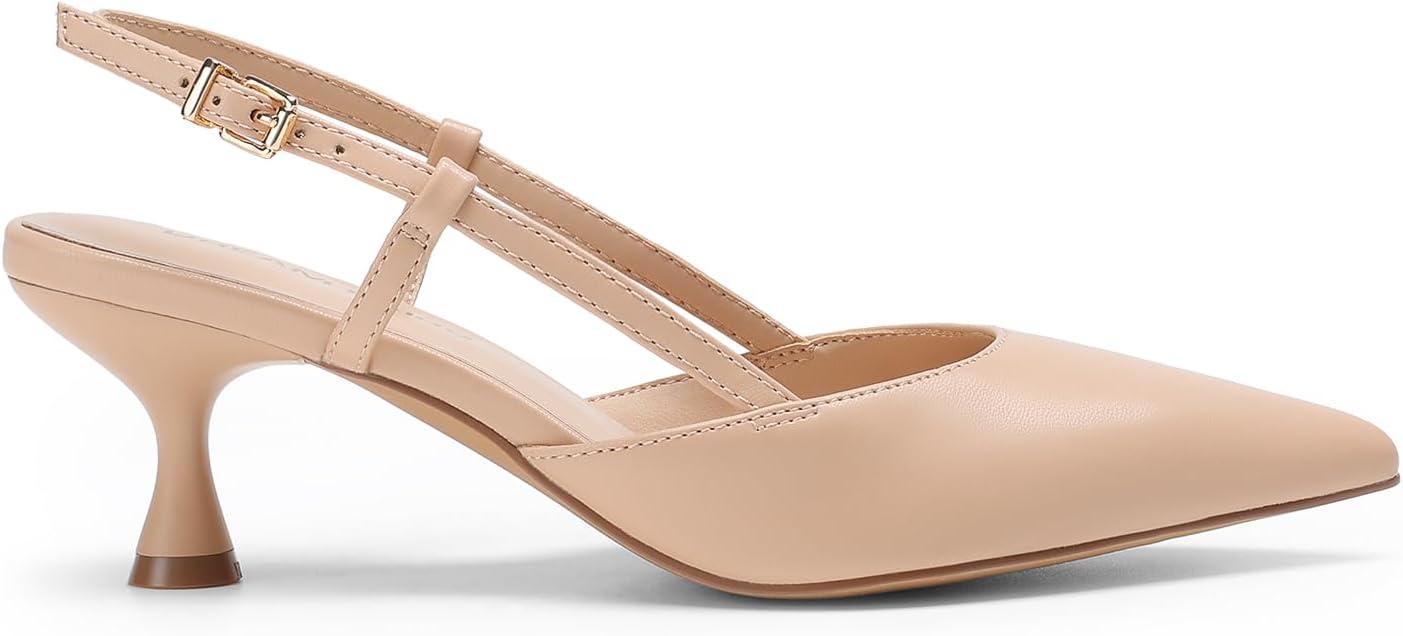 imageDREAM PAIRS Womens Slingback Kitten Heels Closed Pointed Toe Low Stiletto Heels Dress Bridal Party Wedding Pumps ShoesNude