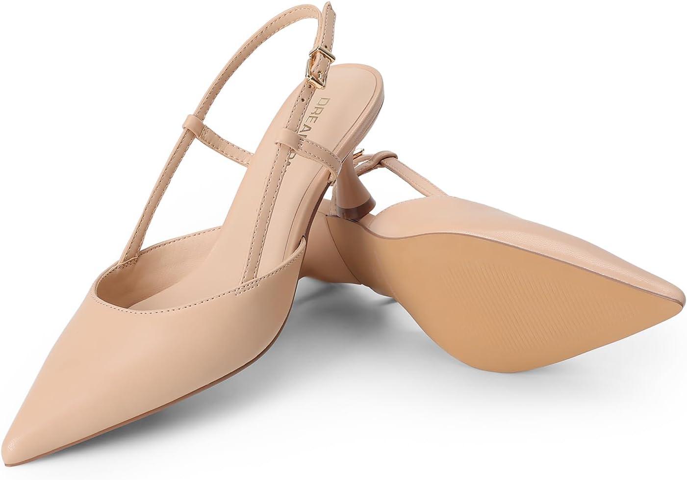 imageDREAM PAIRS Womens Slingback Kitten Heels Closed Pointed Toe Low Stiletto Heels Dress Bridal Party Wedding Pumps ShoesNude