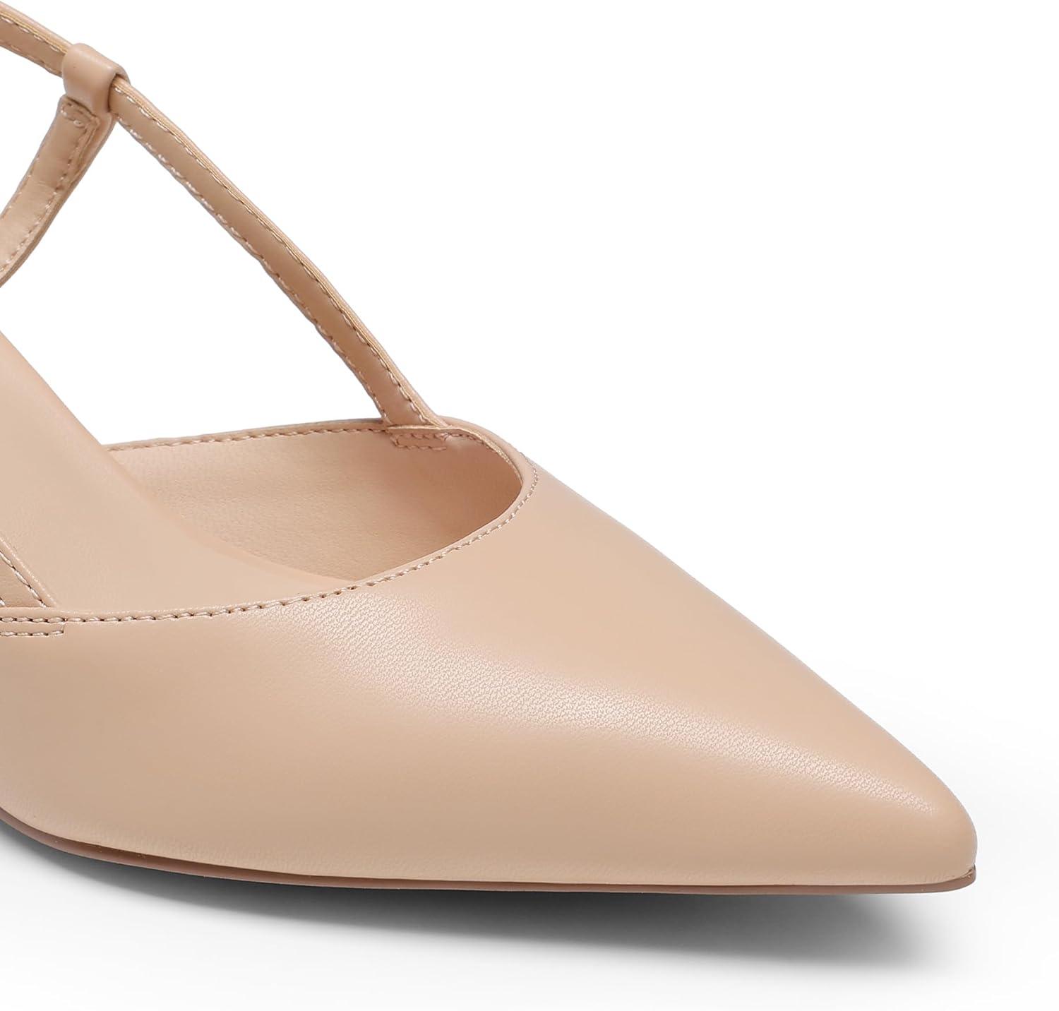 imageDREAM PAIRS Womens Slingback Kitten Heels Closed Pointed Toe Low Stiletto Heels Dress Bridal Party Wedding Pumps ShoesNude