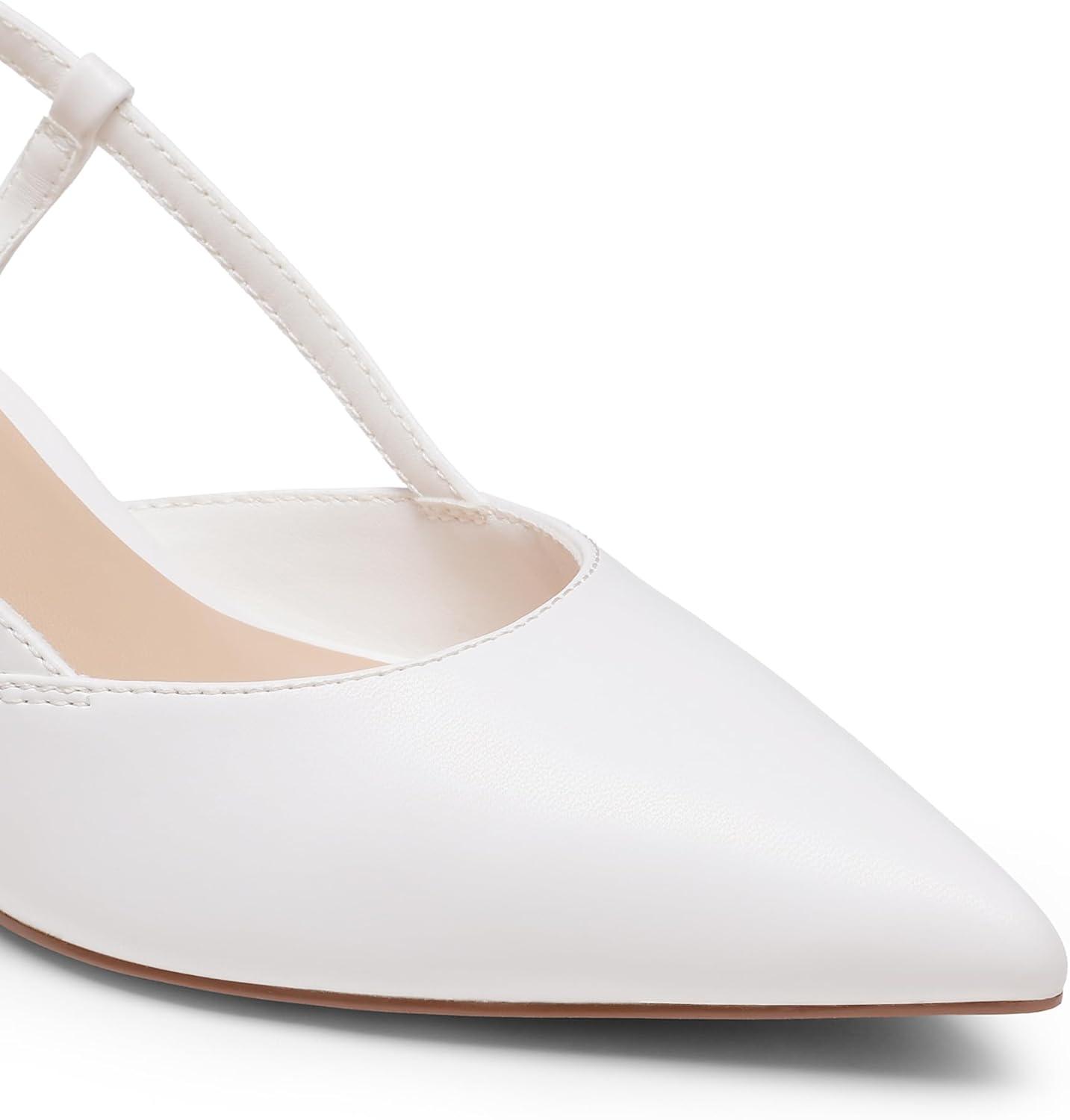 imageDREAM PAIRS Womens Slingback Kitten Heels Closed Pointed Toe Low Stiletto Heels Dress Bridal Party Wedding Pumps ShoesWhite