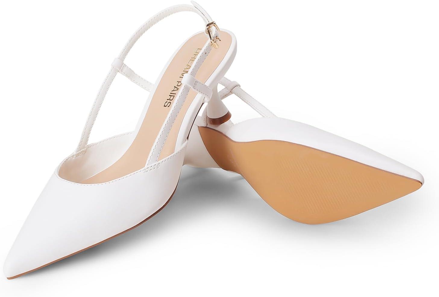 imageDREAM PAIRS Womens Slingback Kitten Heels Closed Pointed Toe Low Stiletto Heels Dress Bridal Party Wedding Pumps ShoesWhite