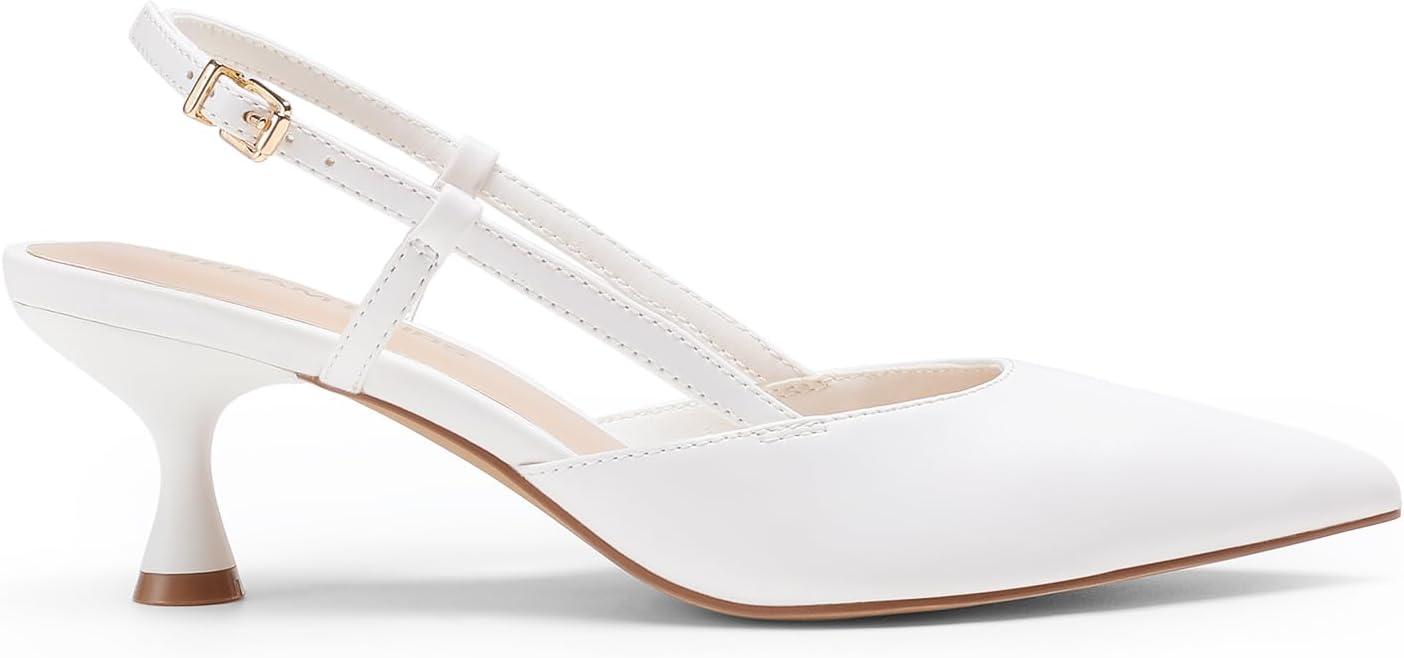 imageDREAM PAIRS Womens Slingback Kitten Heels Closed Pointed Toe Low Stiletto Heels Dress Bridal Party Wedding Pumps ShoesWhite