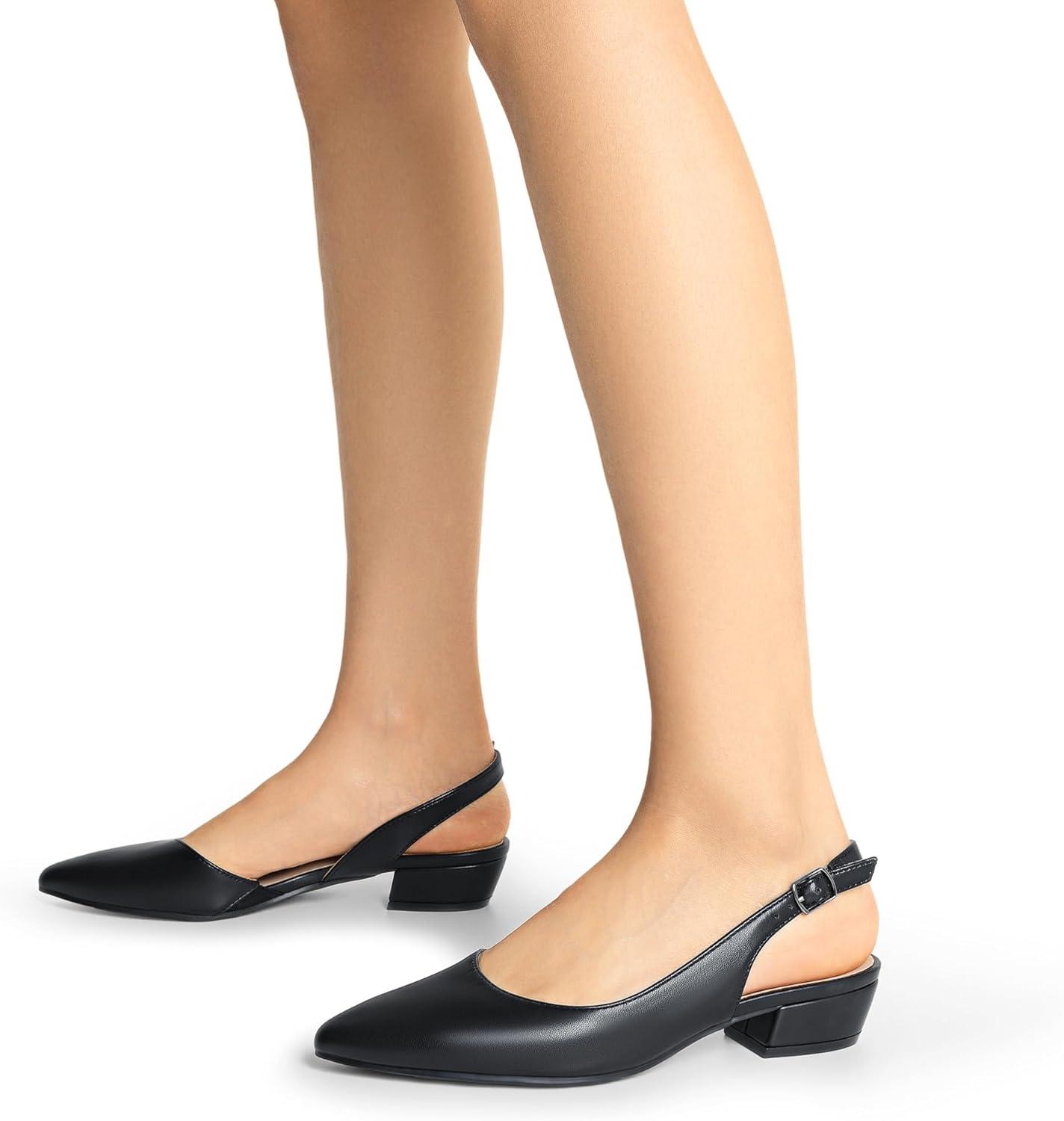 imageDREAM PAIRS Womens Slingback Kitten Low Block Heels Closed Pointed Toe Ankle Strap Elegant Dressy Pumps Wedding Party Dress Shoes for WomenBlack