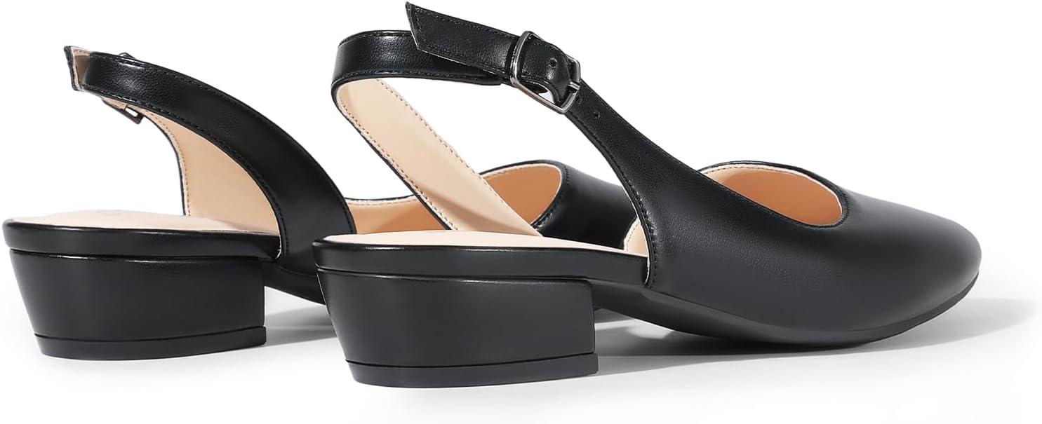 imageDREAM PAIRS Womens Slingback Kitten Low Block Heels Closed Pointed Toe Ankle Strap Elegant Dressy Pumps Wedding Party Dress Shoes for WomenBlack