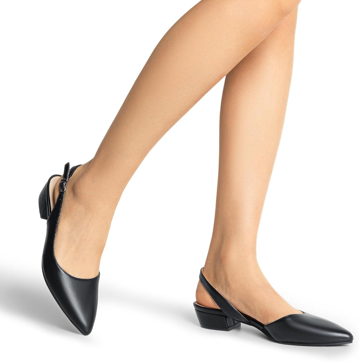 imageDREAM PAIRS Womens Slingback Kitten Low Block Heels Closed Pointed Toe Ankle Strap Elegant Dressy Pumps Wedding Party Dress Shoes for WomenBlack