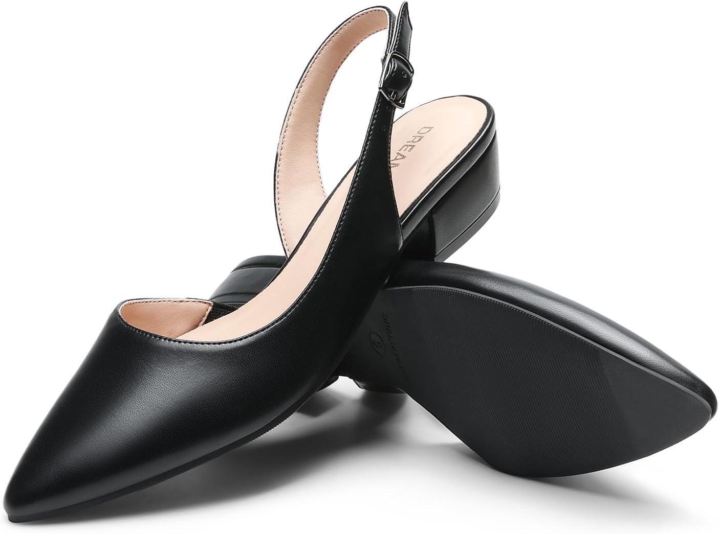 imageDREAM PAIRS Womens Slingback Kitten Low Block Heels Closed Pointed Toe Ankle Strap Elegant Dressy Pumps Wedding Party Dress Shoes for WomenBlack