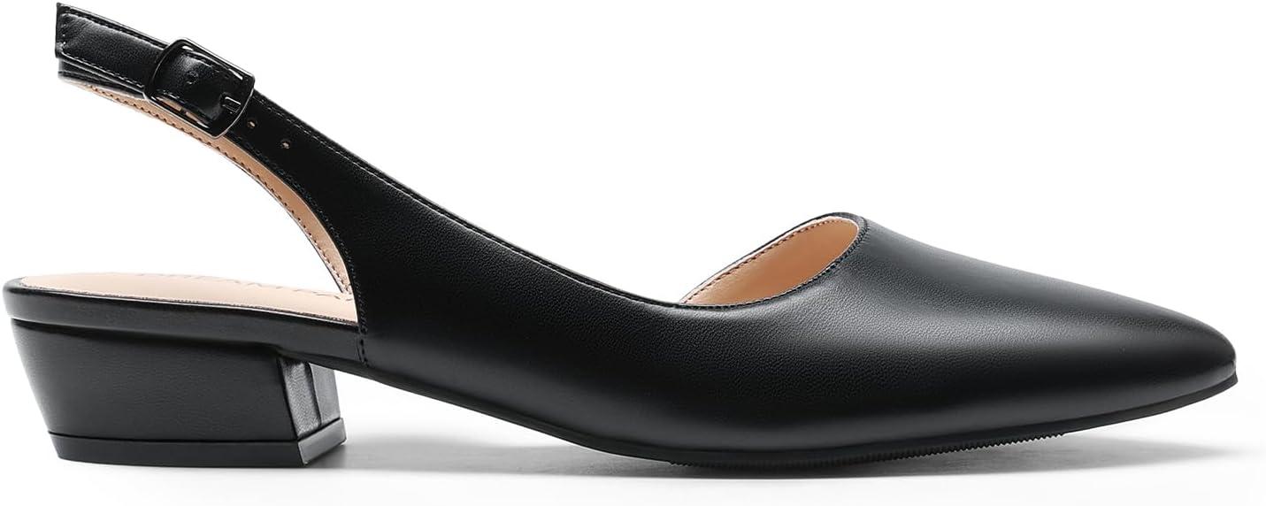 imageDREAM PAIRS Womens Slingback Kitten Low Block Heels Closed Pointed Toe Ankle Strap Elegant Dressy Pumps Wedding Party Dress Shoes for WomenBlack