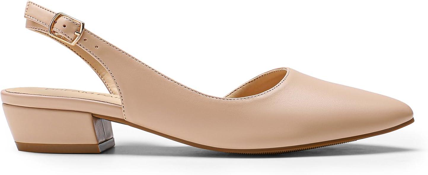 imageDREAM PAIRS Womens Slingback Kitten Low Block Heels Closed Pointed Toe Ankle Strap Elegant Dressy Pumps Wedding Party Dress Shoes for WomenNude