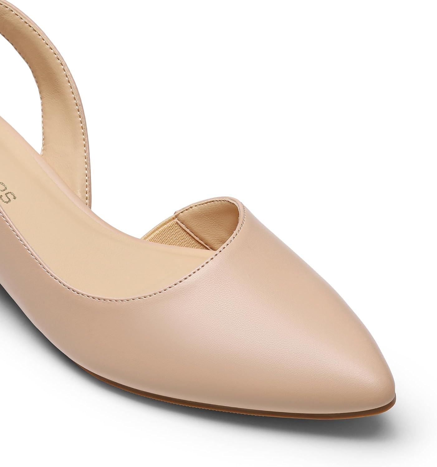 imageDREAM PAIRS Womens Slingback Kitten Low Block Heels Closed Pointed Toe Ankle Strap Elegant Dressy Pumps Wedding Party Dress Shoes for WomenNude
