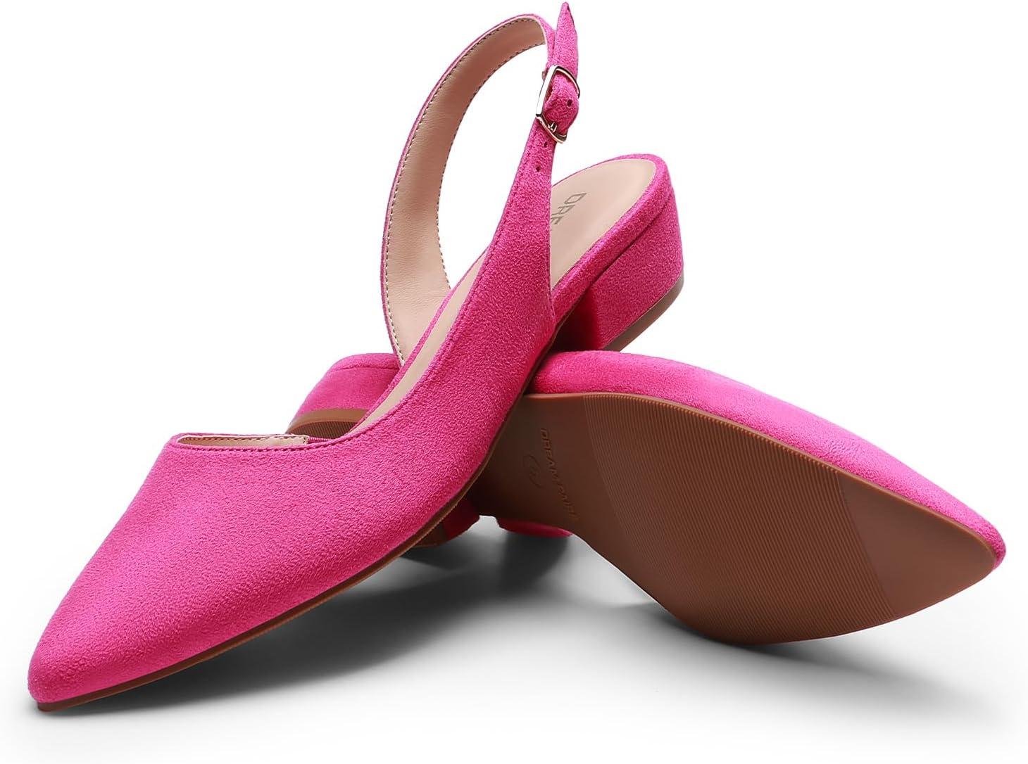 imageDREAM PAIRS Womens Slingback Kitten Low Block Heels Closed Pointed Toe Ankle Strap Elegant Dressy Pumps Wedding Party Dress Shoes for WomenPink