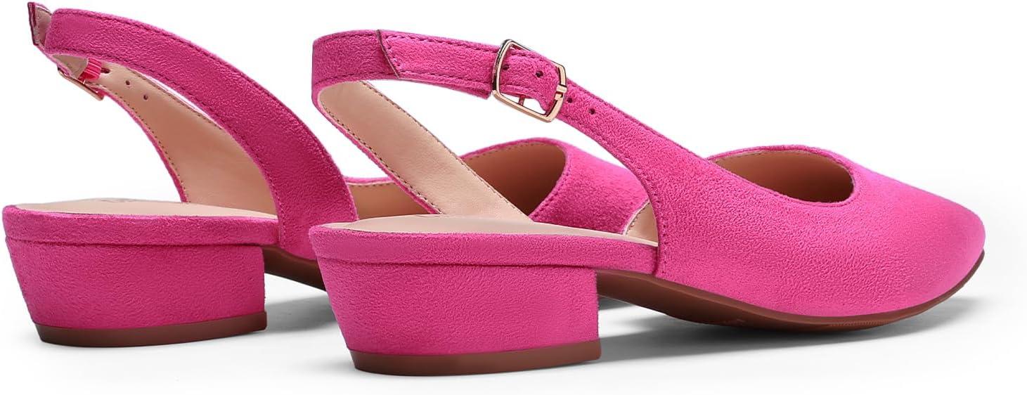 imageDREAM PAIRS Womens Slingback Kitten Low Block Heels Closed Pointed Toe Ankle Strap Elegant Dressy Pumps Wedding Party Dress Shoes for WomenPink