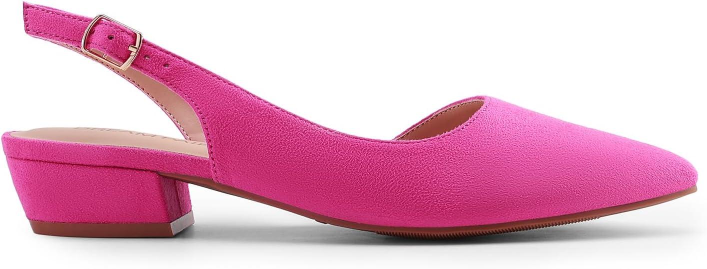 imageDREAM PAIRS Womens Slingback Kitten Low Block Heels Closed Pointed Toe Ankle Strap Elegant Dressy Pumps Wedding Party Dress Shoes for WomenPink