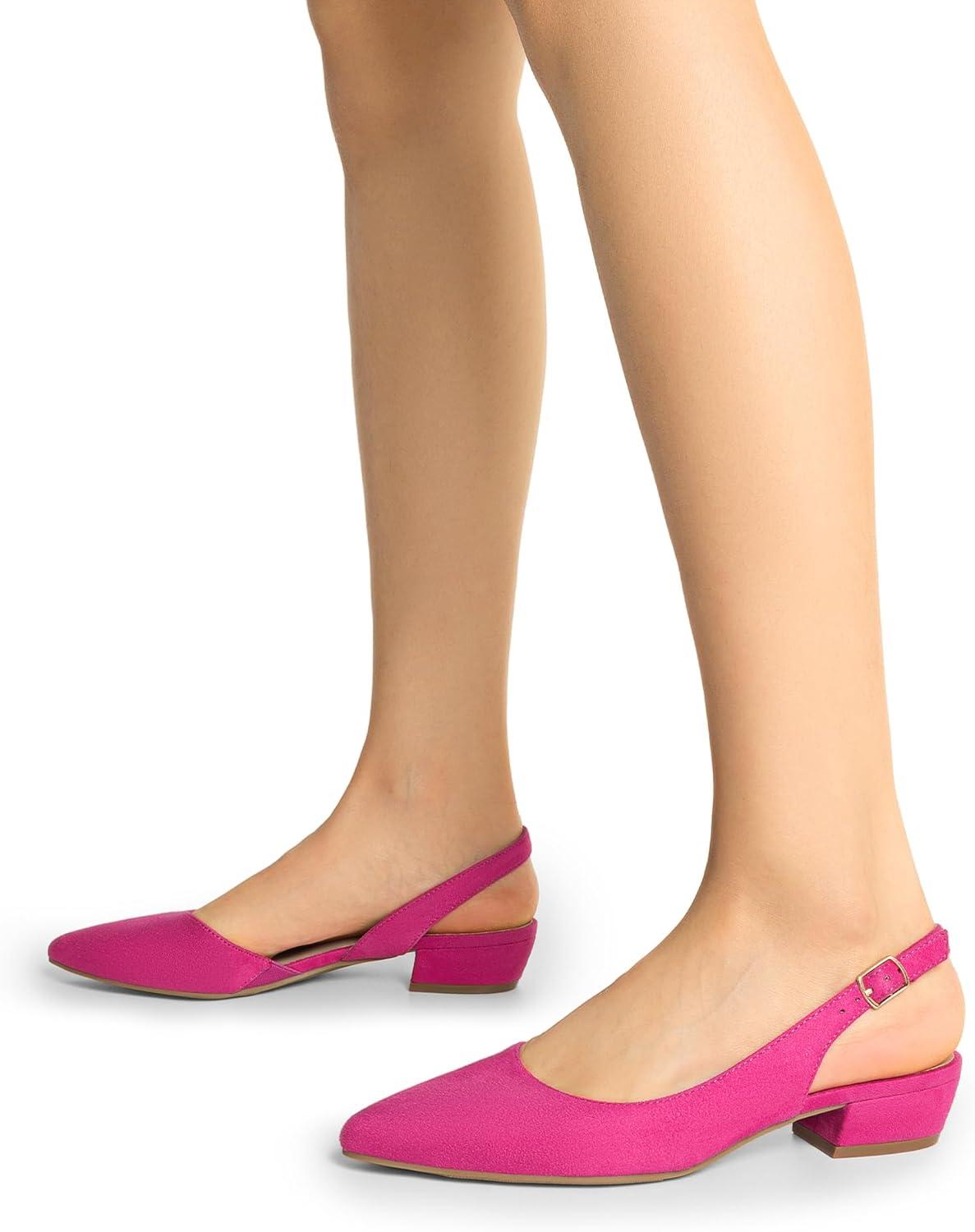 imageDREAM PAIRS Womens Slingback Kitten Low Block Heels Closed Pointed Toe Ankle Strap Elegant Dressy Pumps Wedding Party Dress Shoes for WomenPink