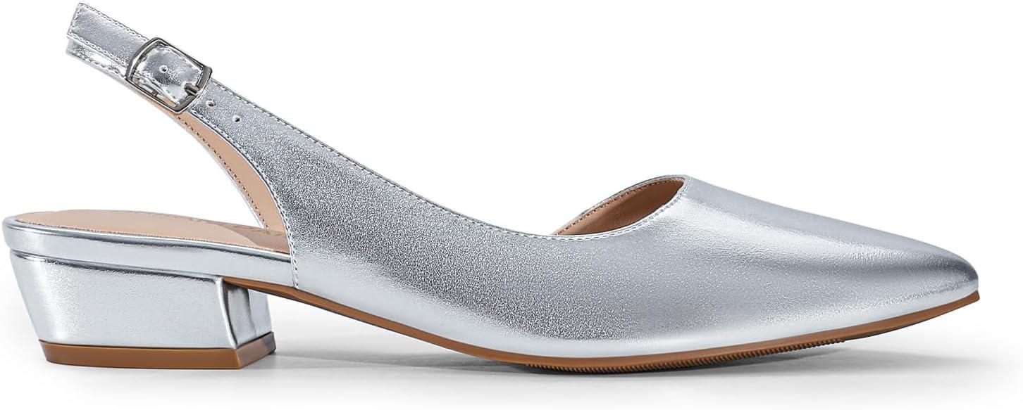 imageDREAM PAIRS Womens Slingback Kitten Low Block Heels Closed Pointed Toe Ankle Strap Elegant Dressy Pumps Wedding Party Dress Shoes for WomenSilver