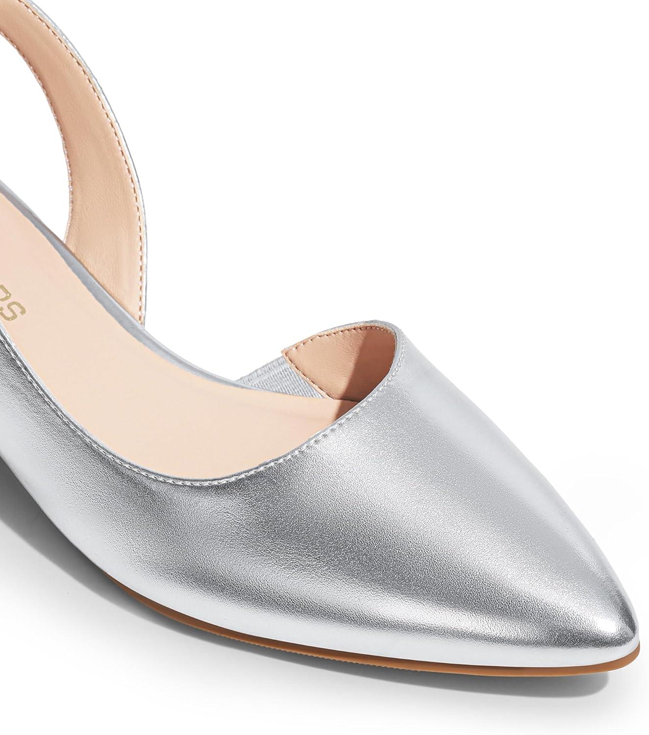 imageDREAM PAIRS Womens Slingback Kitten Low Block Heels Closed Pointed Toe Ankle Strap Elegant Dressy Pumps Wedding Party Dress Shoes for WomenSilver