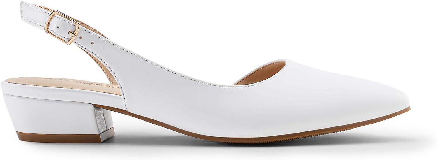 imageDREAM PAIRS Womens Slingback Kitten Low Block Heels Closed Pointed Toe Ankle Strap Elegant Dressy Pumps Wedding Party Dress Shoes for WomenWhite