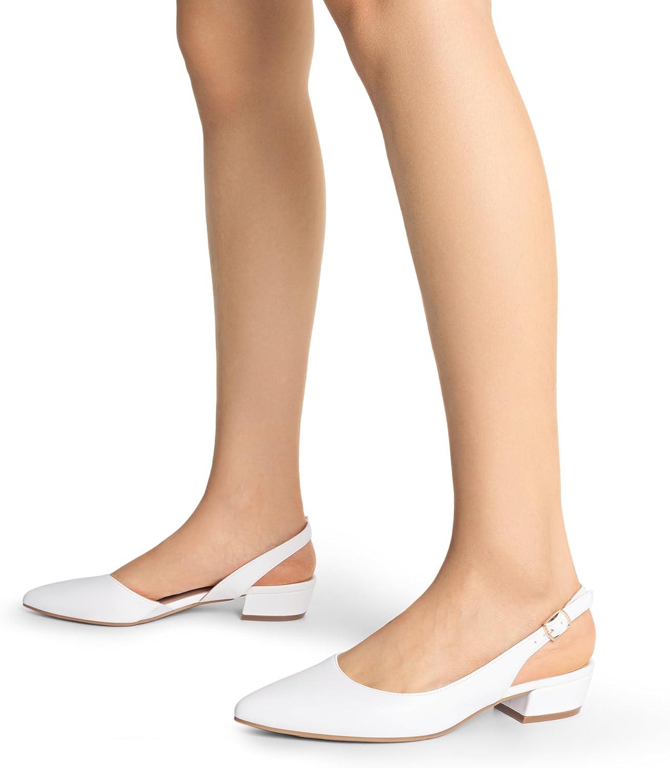 imageDREAM PAIRS Womens Slingback Kitten Low Block Heels Closed Pointed Toe Ankle Strap Elegant Dressy Pumps Wedding Party Dress Shoes for WomenWhite