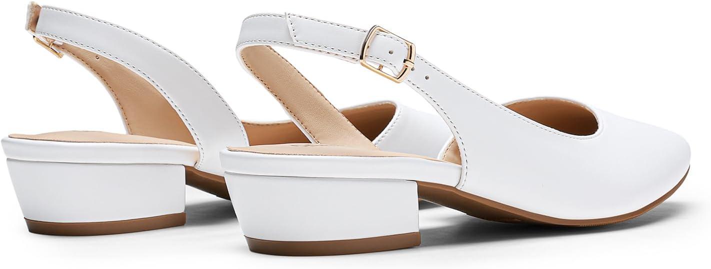 imageDREAM PAIRS Womens Slingback Kitten Low Block Heels Closed Pointed Toe Ankle Strap Elegant Dressy Pumps Wedding Party Dress Shoes for WomenWhite