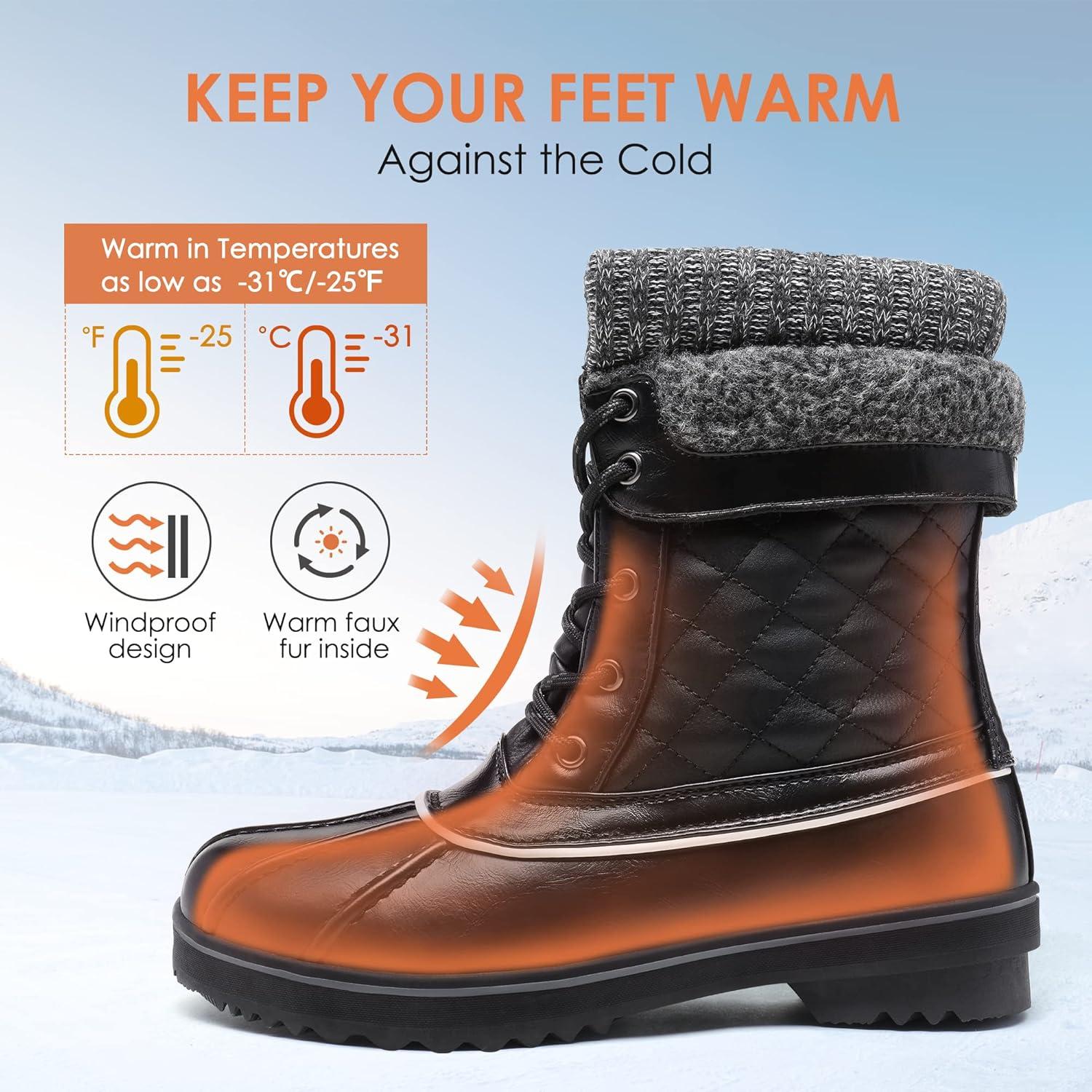 imageDREAM PAIRS Womens Snow Winter Boots Mid Calf Waterproof Duck Warm Outdoor Winter Boots ShoesBlack