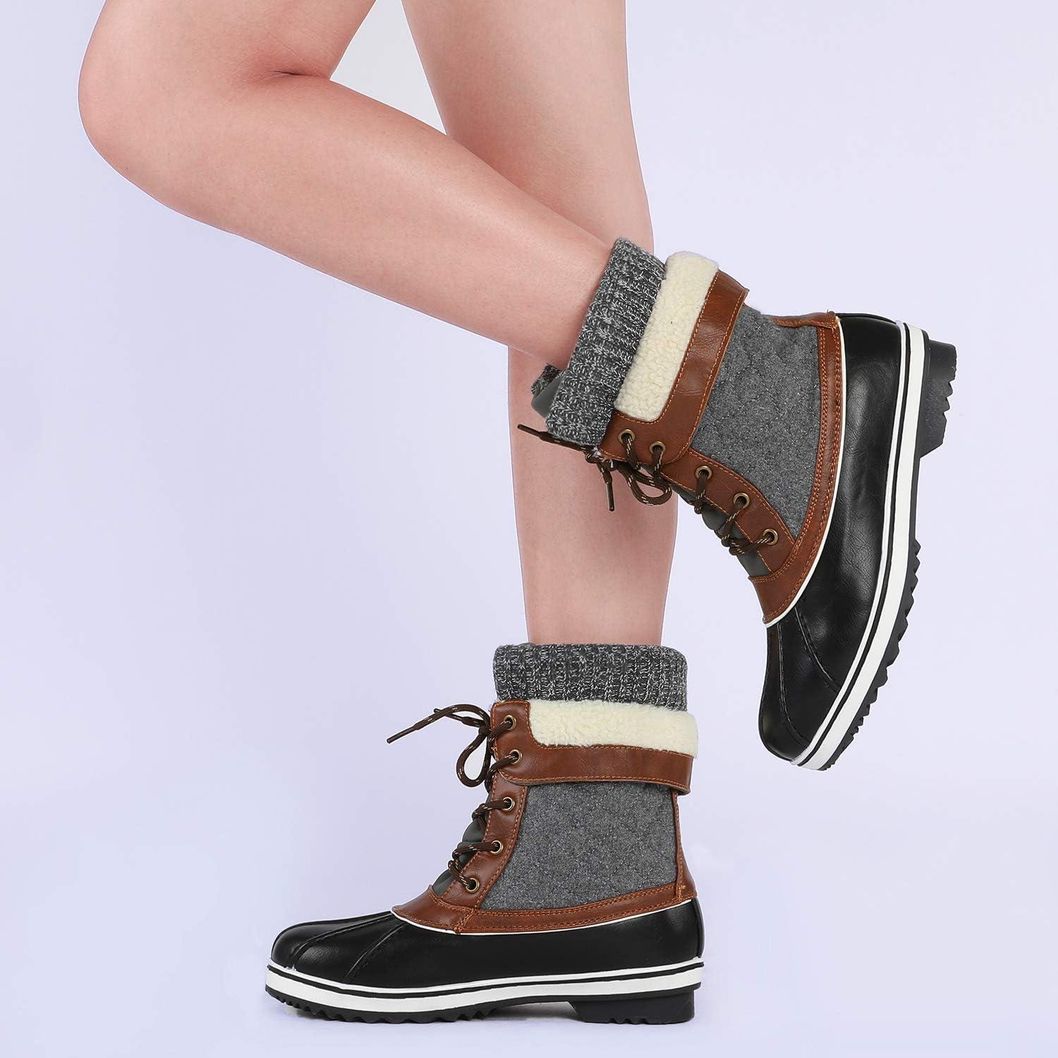 imageDREAM PAIRS Womens Snow Winter Boots Mid Calf Waterproof Duck Warm Outdoor Winter Boots ShoesBlackGrey