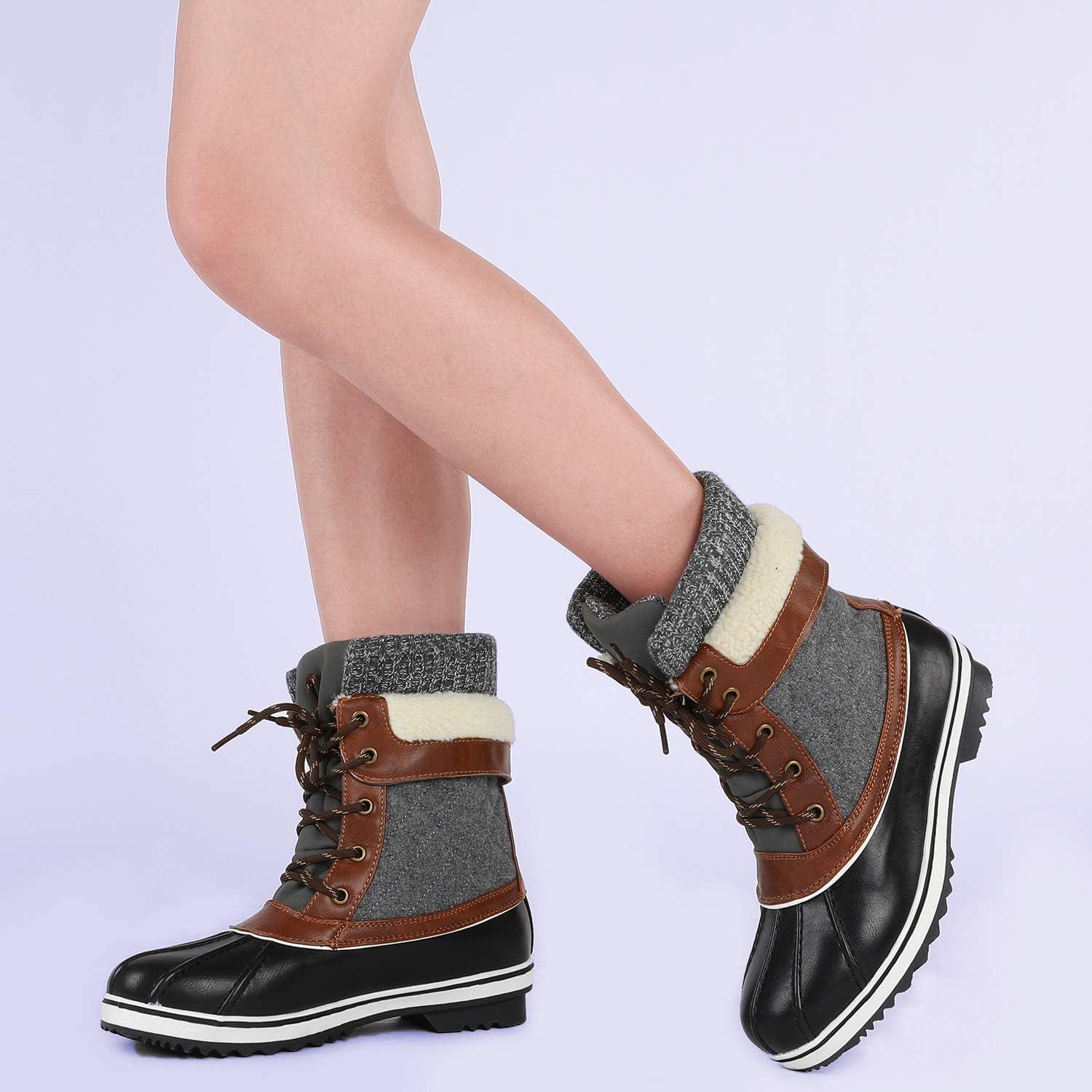 imageDREAM PAIRS Womens Snow Winter Boots Mid Calf Waterproof Duck Warm Outdoor Winter Boots ShoesBlackGrey