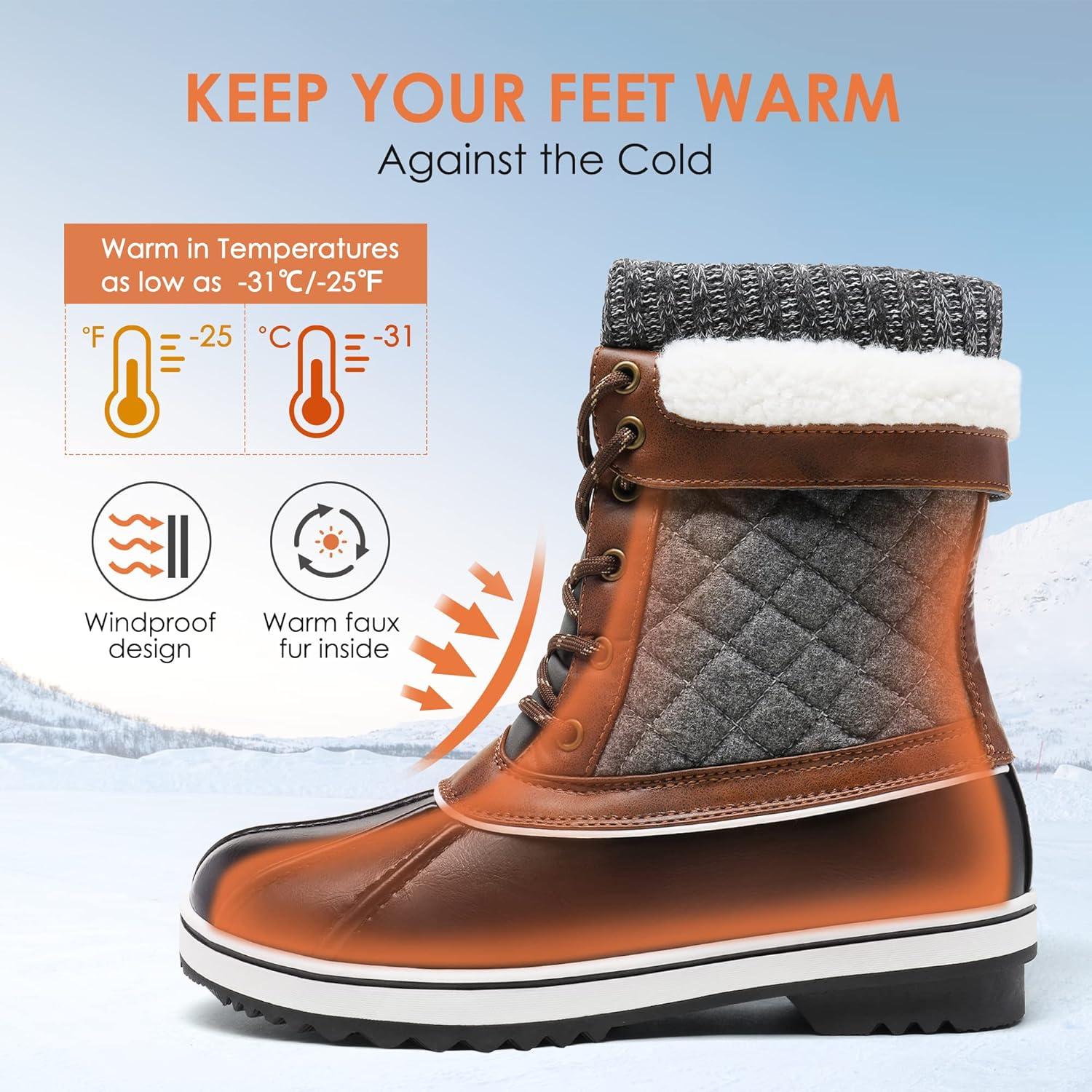 imageDREAM PAIRS Womens Snow Winter Boots Mid Calf Waterproof Duck Warm Outdoor Winter Boots ShoesBlackGrey