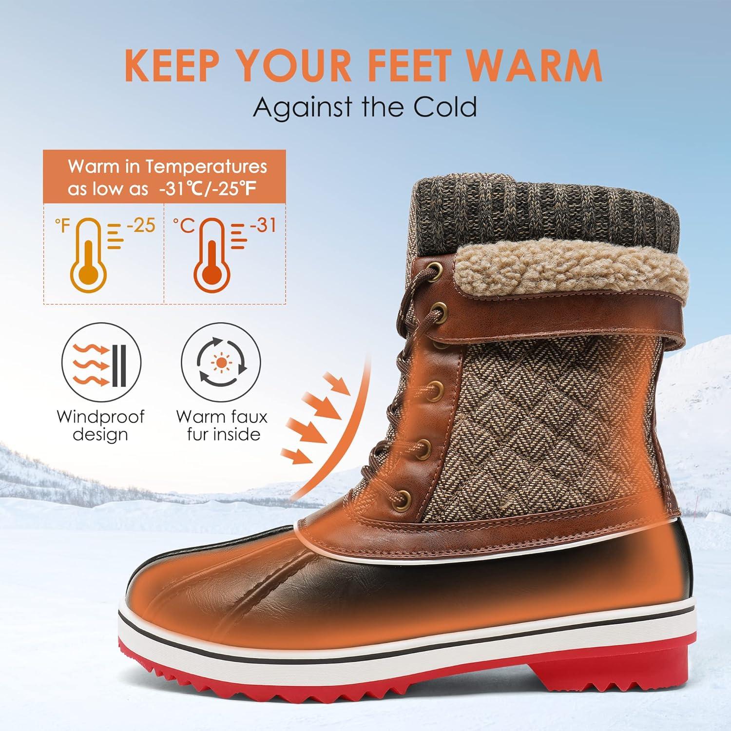 imageDREAM PAIRS Womens Snow Winter Boots Mid Calf Waterproof Duck Warm Outdoor Winter Boots ShoesBrown