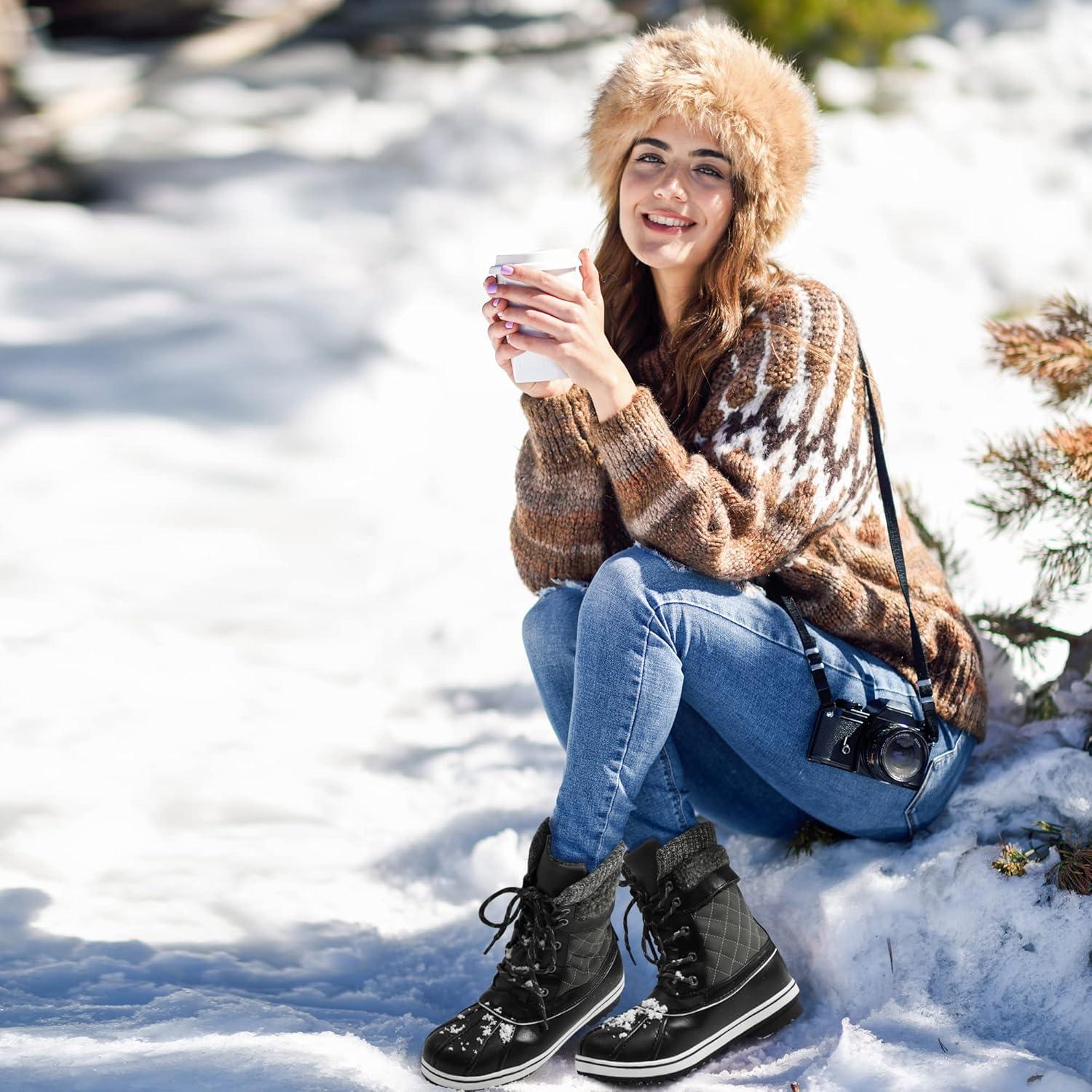 imageDREAM PAIRS Womens Snow Winter Boots Mid Calf Waterproof Duck Warm Outdoor Winter Boots ShoesGrey