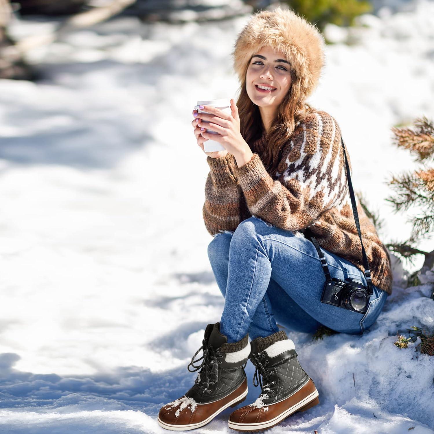 imageDREAM PAIRS Womens Snow Winter Boots Mid Calf Waterproof Duck Warm Outdoor Winter Boots ShoesTanKhaki