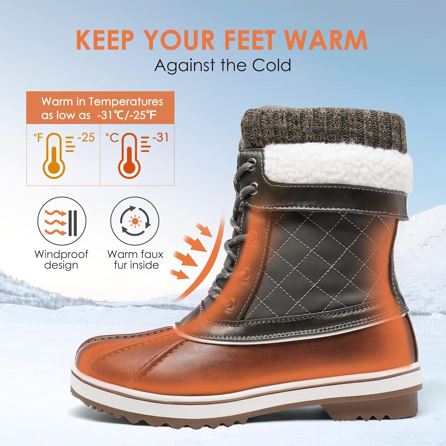 imageDREAM PAIRS Womens Snow Winter Boots Mid Calf Waterproof Duck Warm Outdoor Winter Boots ShoesTanKhaki