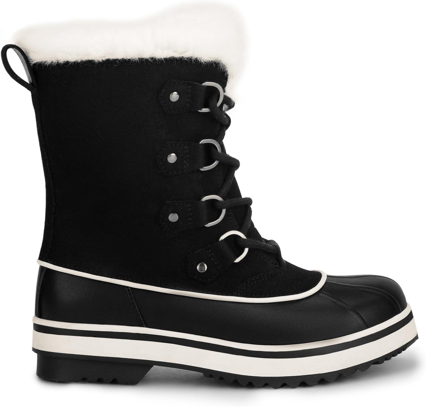 imageDREAM PAIRS Womens Snow Winter Boots Mid Calf Waterproof Warm Faux Fur Lined Lace Up Antislip Outdoor Duck BootsBlack