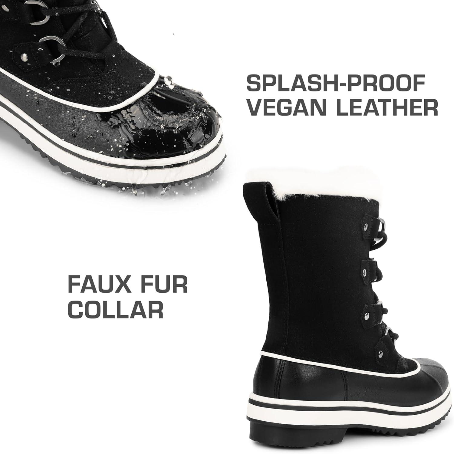 imageDREAM PAIRS Womens Snow Winter Boots Mid Calf Waterproof Warm Faux Fur Lined Lace Up Antislip Outdoor Duck BootsBlack