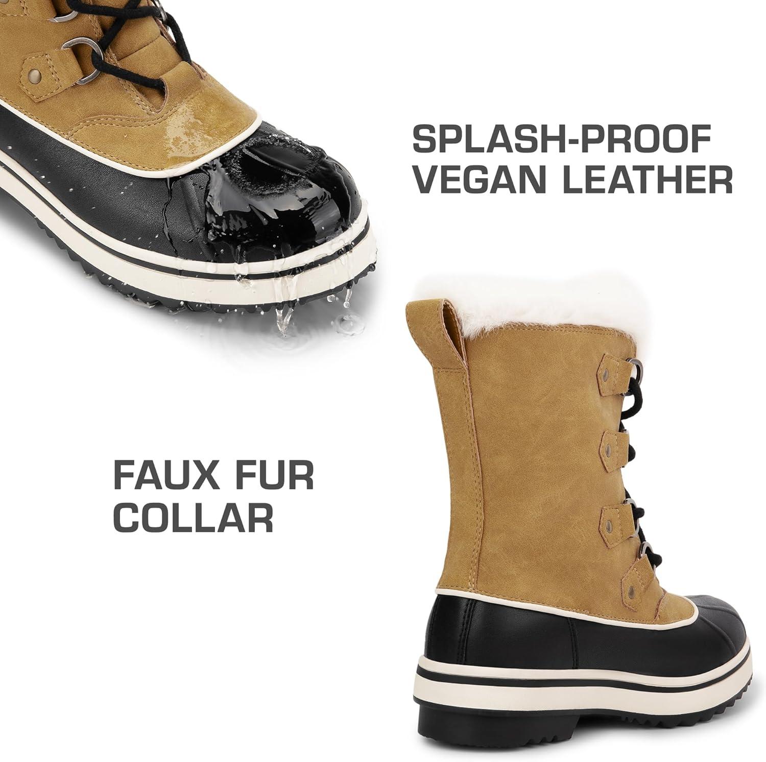 imageDREAM PAIRS Womens Snow Winter Boots Mid Calf Waterproof Warm Faux Fur Lined Lace Up Antislip Outdoor Duck BootsChestnutBlack